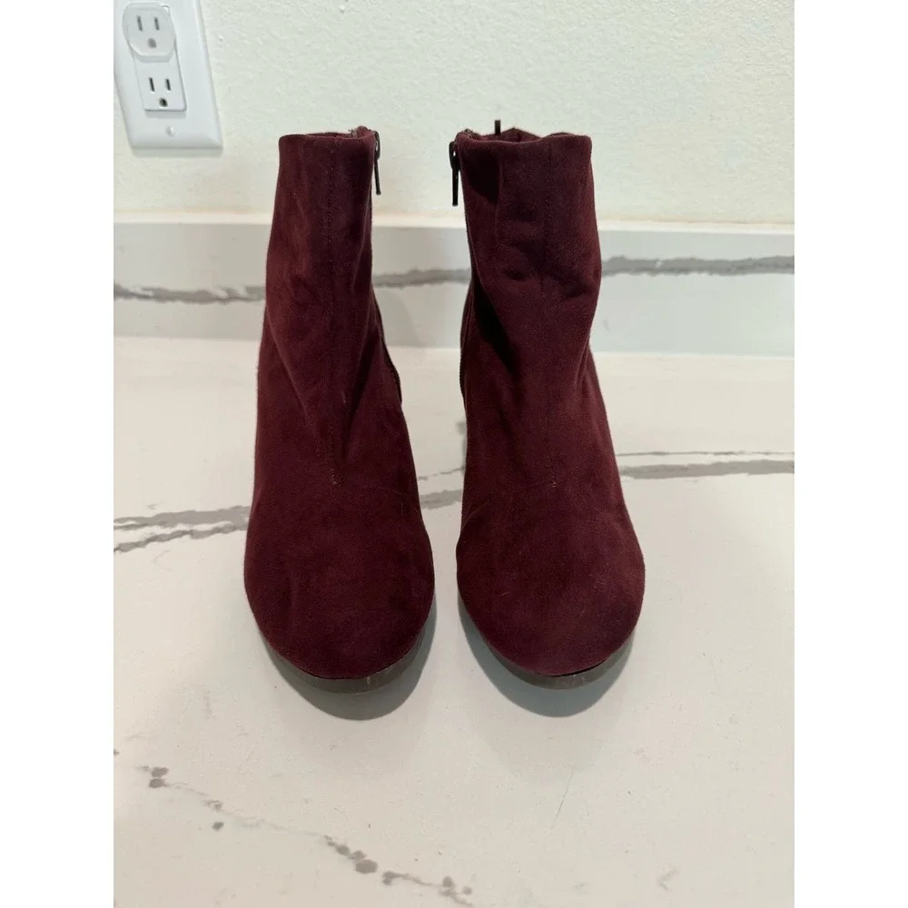 Old Navy Suede Booties Zip Up Heeled Boots Size 8 Wine Merlot‎